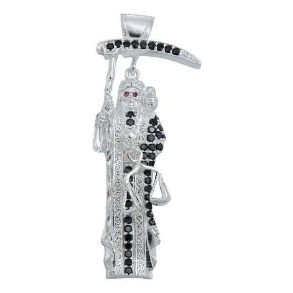 Dije Medalla Santa Muerte Plata 999 Zirconia Multicolor Unisex - Imagen 1