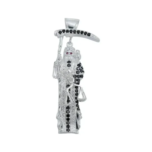 Dije Medalla Santa Muerte Plata 999 Zirconia Multicolor Unisex - Imagen 1