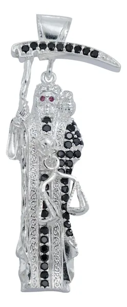 Dije Medalla Santa Muerte Plata 999 Zirconia Multicolor Unisex - Imagen 1