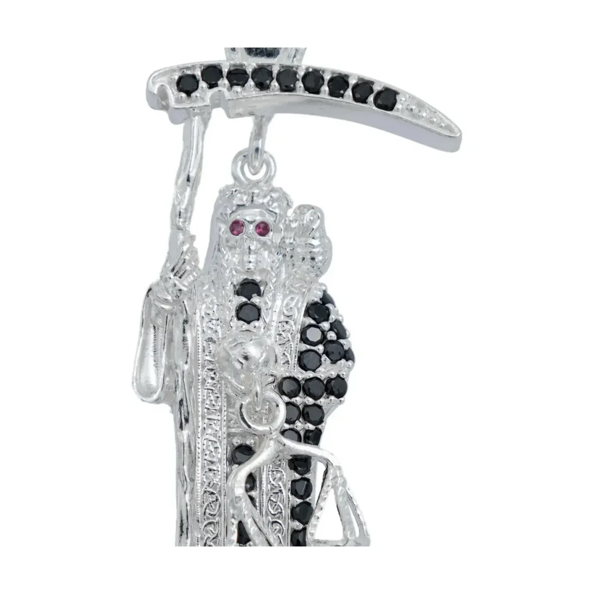 Dije Medalla Santa Muerte Plata 999 Zirconia Multicolor Unisex - Imagen 2