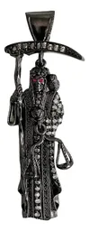 Dije Medalla Santa Muerte Plata 999 Zirconia Negra Unisex - Imagen 1