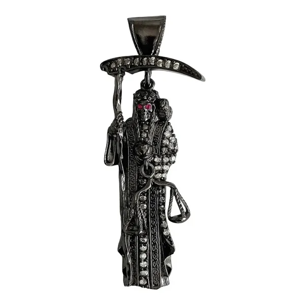 Dije Medalla Santa Muerte Plata 999 Zirconia Negra Unisex - Imagen 1