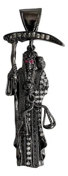 Dije Medalla Santa Muerte Plata 999 Zirconia Negra Unisex - Imagen 1