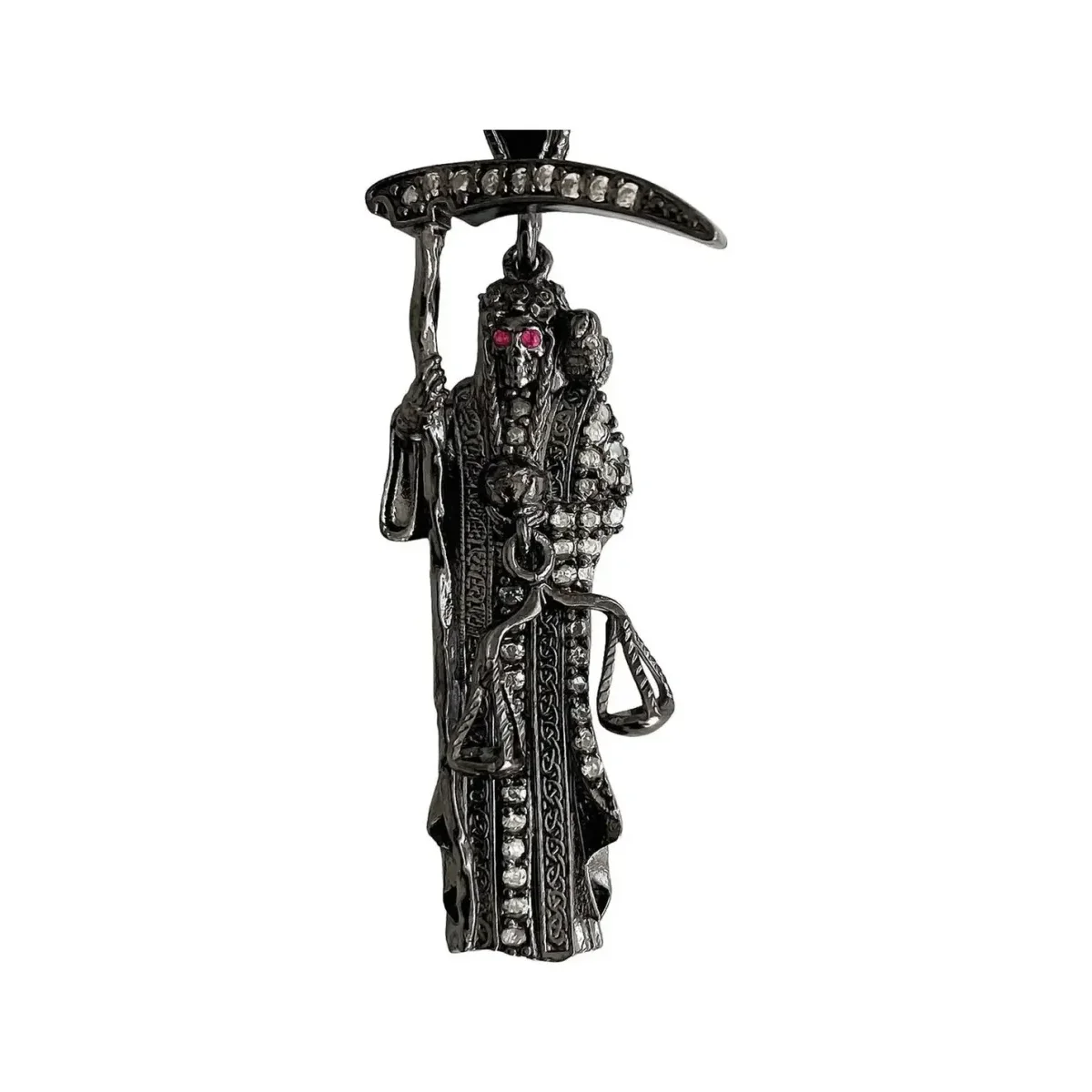 Dije Medalla Santa Muerte Plata 999 Zirconia Negra Unisex - Imagen 2