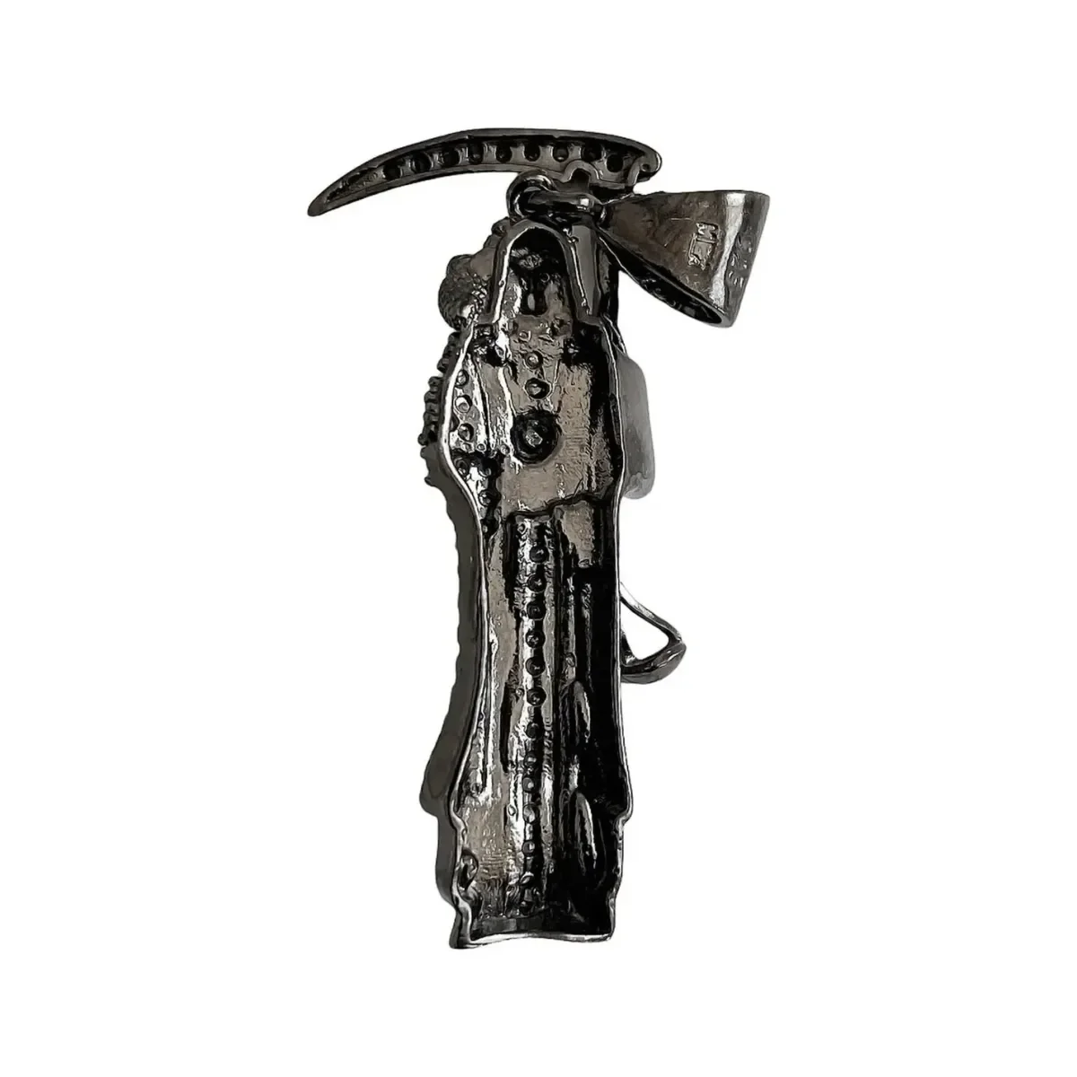 Dije Medalla Santa Muerte Plata 999 Zirconia Negra Unisex - Imagen 3