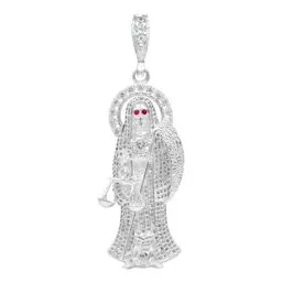 Dije Medalla Santa Muerte Plata .925 Zirconias Blancas Diseño Religioso - Imagen 1