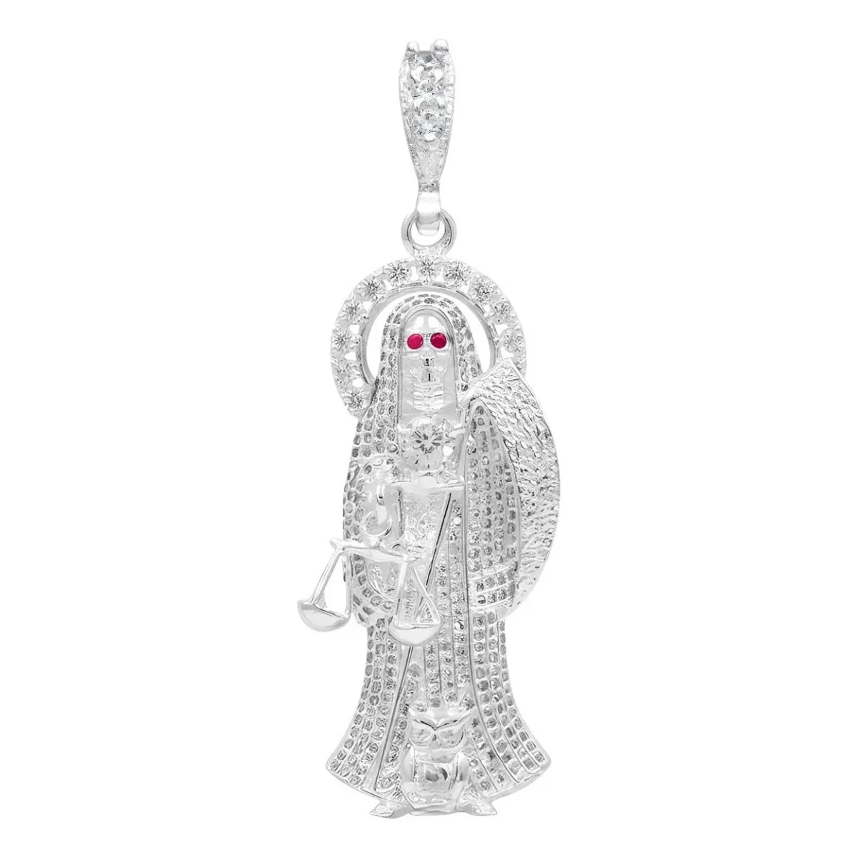 Dije Medalla Santa Muerte Plata Ley .925 con Zirconias Blancas - Joyaris joyería fina mexicana