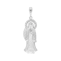 Dije Medalla Santa Muerte Plata .925 Zirconias Blancas Diseño Religioso - Imagen 2