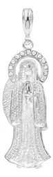 Dije Medalla Santa Muerte Plata .925 Zirconias Blancas Diseño Religioso - Imagen 2