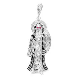 Dije Medalla Santa Muerte Plata 925 Zirconias Negras Grande - Imagen 1