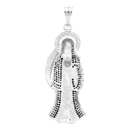 Dije Medalla Santa Muerte Plata 925 Zirconias Negras Grande - Imagen 2