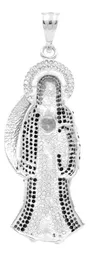 Dije Medalla Santa Muerte Plata 925 Zirconias Negras Grande - Imagen 2