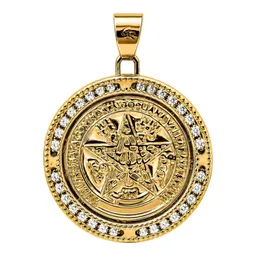 Dije Medalla Tetragrámaton de Oro 10k con Zirconias 25 mm - Imagen 1