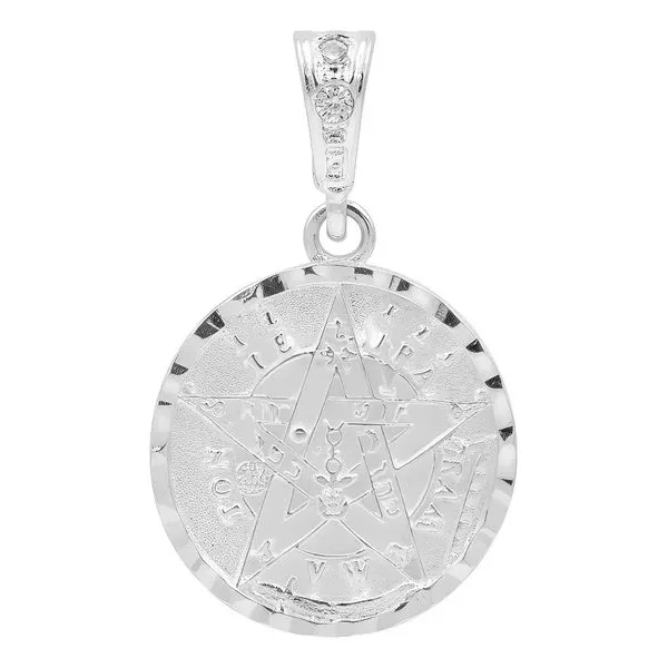 Dije Medalla Tetragrammatón Plata Ley 925 con Zirconia Brillante - Imagen 1