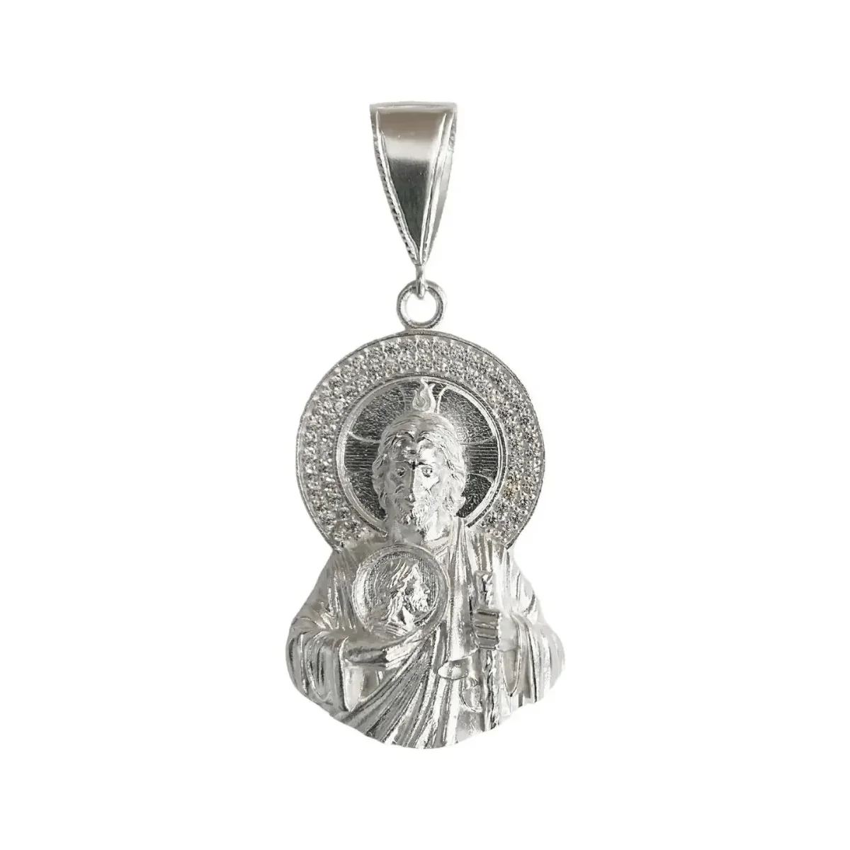 Dije Medalla Torso San Judas Tadeo Plata .925 con Zirconia 6 - Imagen 1