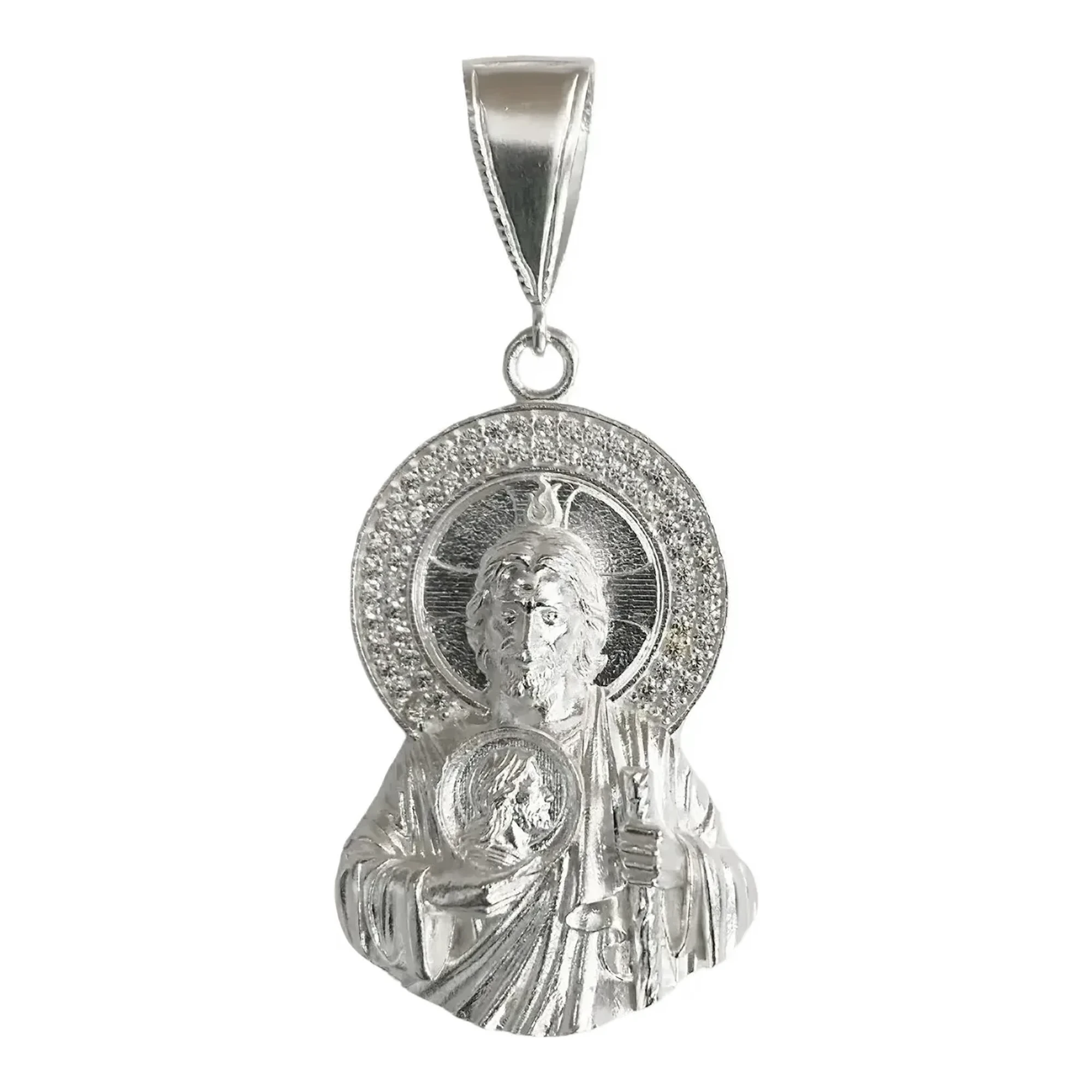 Dije Medalla Torso San Judas Tadeo Plata .925 con Zirconia 6 - Imagen 1