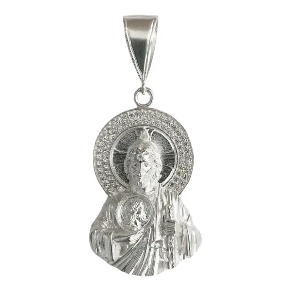 Dije Medalla Torso San Judas Tadeo Plata .925 con Zirconia 6 - Imagen 1