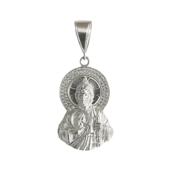 Dije Medalla Torso San Judas Tadeo Plata .925 con Zirconia 6 - Imagen 1