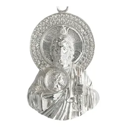 Dije Medalla Torso San Judas Tadeo Plata .925 con Zirconia 6 - Imagen 2