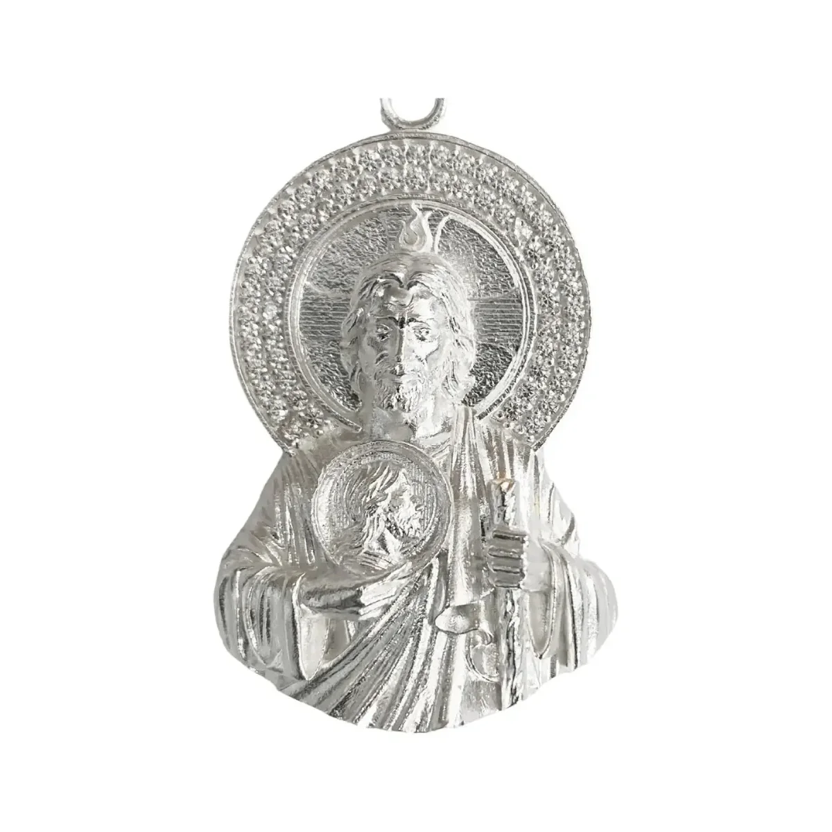 Dije Medalla Torso San Judas Tadeo Plata .925 con Zirconia 6 - Imagen 2