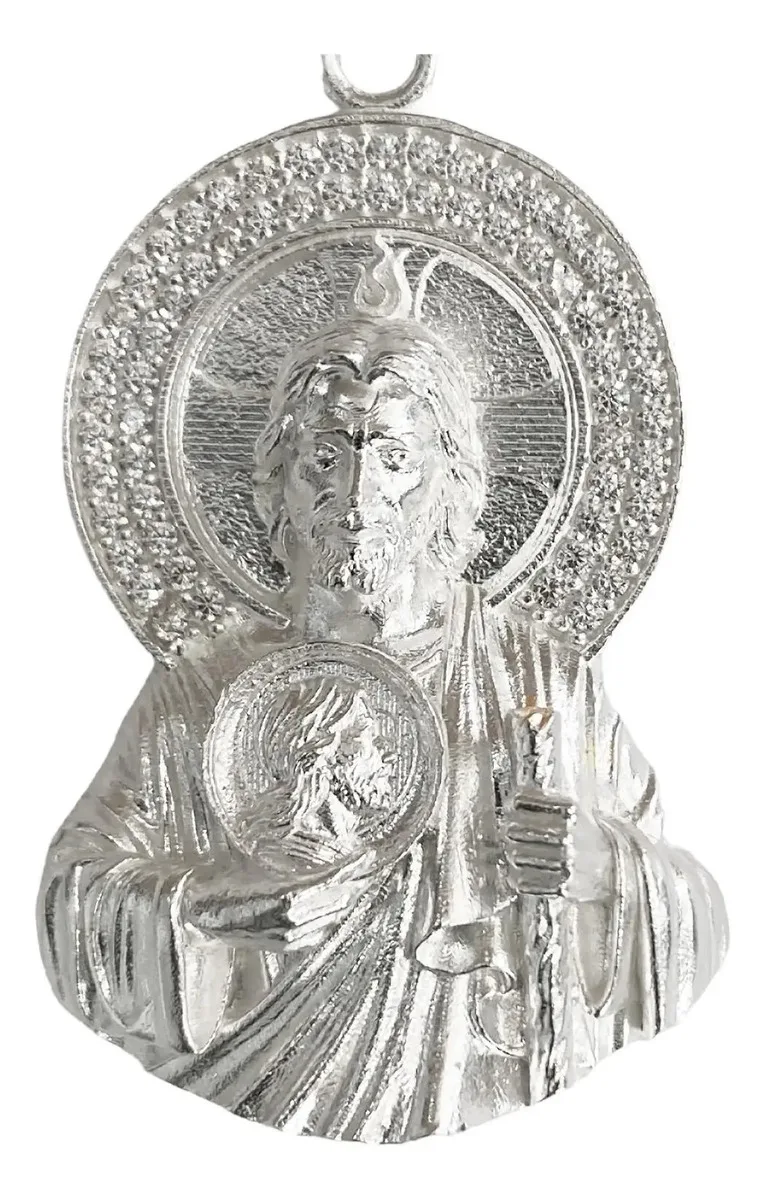Dije Medalla Torso San Judas Tadeo Plata .925 con Zirconia 6 - Imagen 1