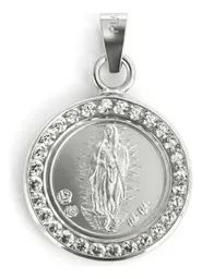 Dije Medalla Virgen de Guadalupe Plata 999 con Zirconia Blanca Modelo 939 - Imagen 1