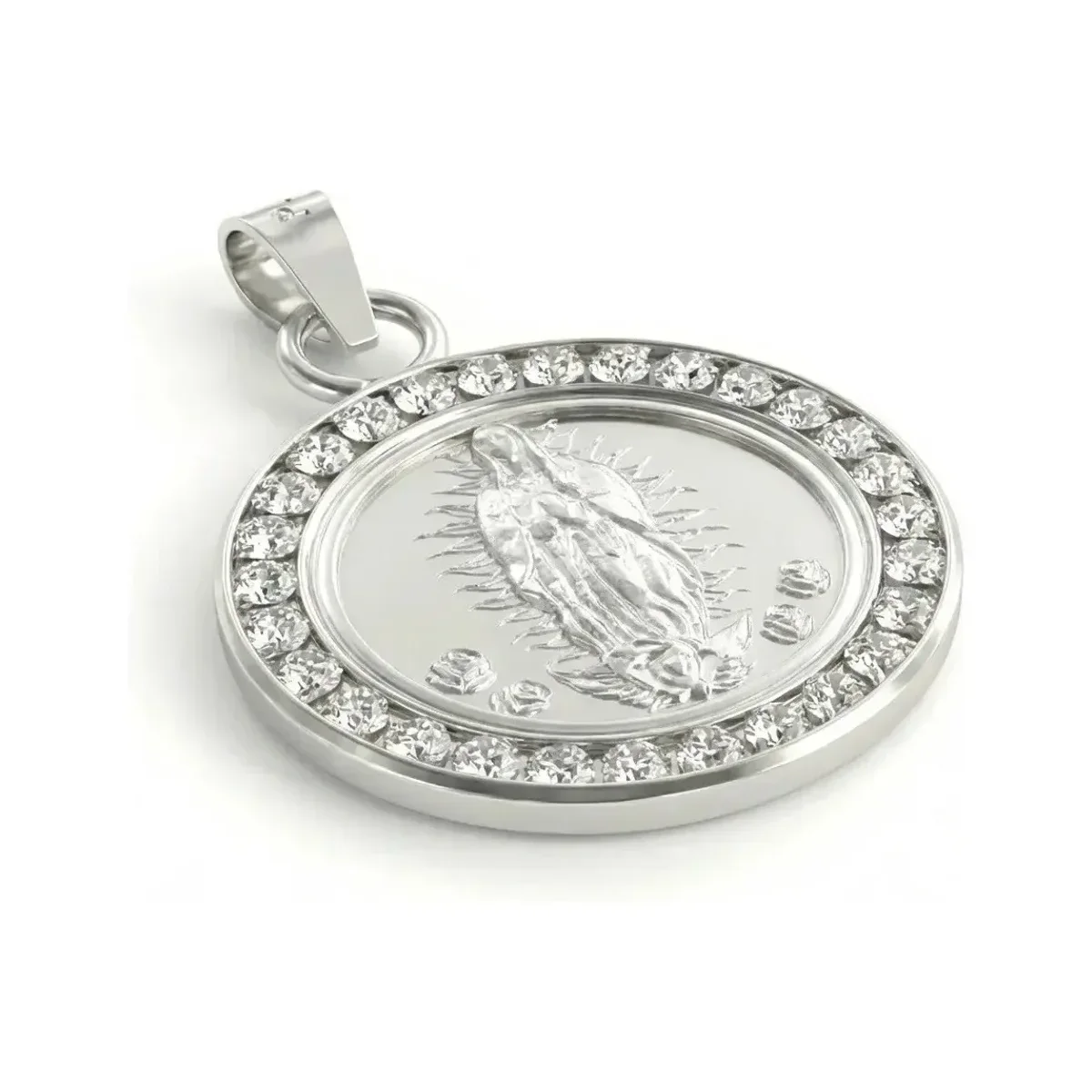 Dije Medalla Virgen de Guadalupe Plata 999 con Zirconia Blanca Modelo 939 - Imagen 2
