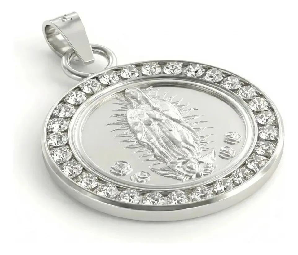 Dije Medalla Virgen de Guadalupe Plata 999 con Zirconia Blanca Modelo 939 - Imagen 2