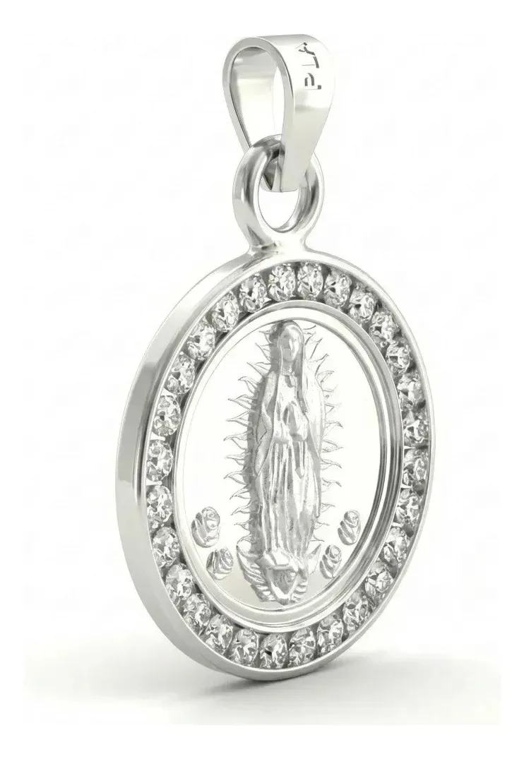 Dije Medalla Virgen de Guadalupe Plata 999 con Zirconia Blanca Modelo 939 - Imagen 3