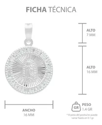 Dije Medalla Virgen de Guadalupe Plata 925 con Zirconia Transparente - Imagen 7