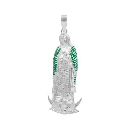 Dije Medalla Virgen de Guadalupe Plata 925 con Zirconia Verde Grabado - Imagen 1