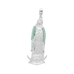 Dije Medalla Virgen de Guadalupe Plata 925 con Zirconia Verde Grabado - Imagen 2