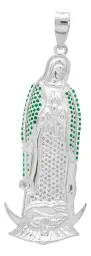 Dije Medalla Virgen de Guadalupe Plata 925 con Zirconia Verde Grabado - Imagen 2