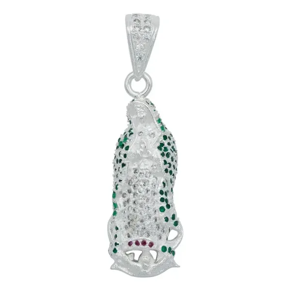Dije Medalla Virgen de Guadalupe Plata 925 con Zirconia Verde Liso - Imagen 1