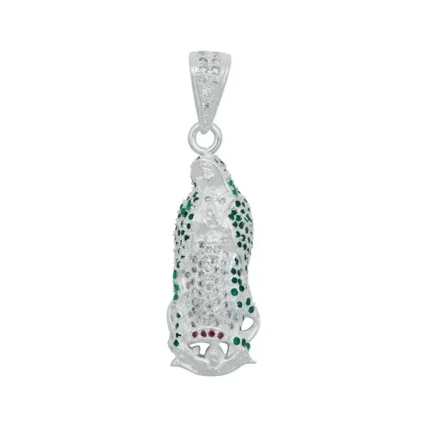 Dije Medalla Virgen de Guadalupe Plata 925 con Zirconia Verde Liso - Imagen 1