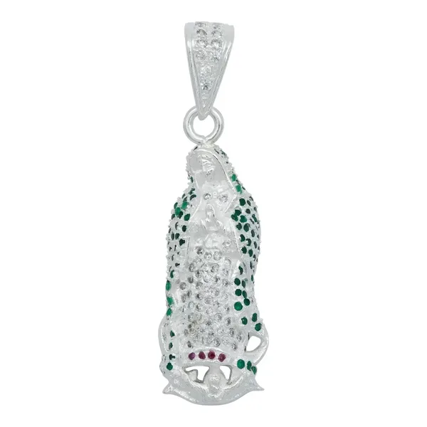Dije Medalla Virgen de Guadalupe Plata 925 con Zirconia Verde Liso - Imagen 1