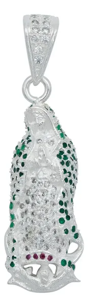 Dije Medalla Virgen de Guadalupe Plata 925 con Zirconia Verde Liso - Imagen 1
