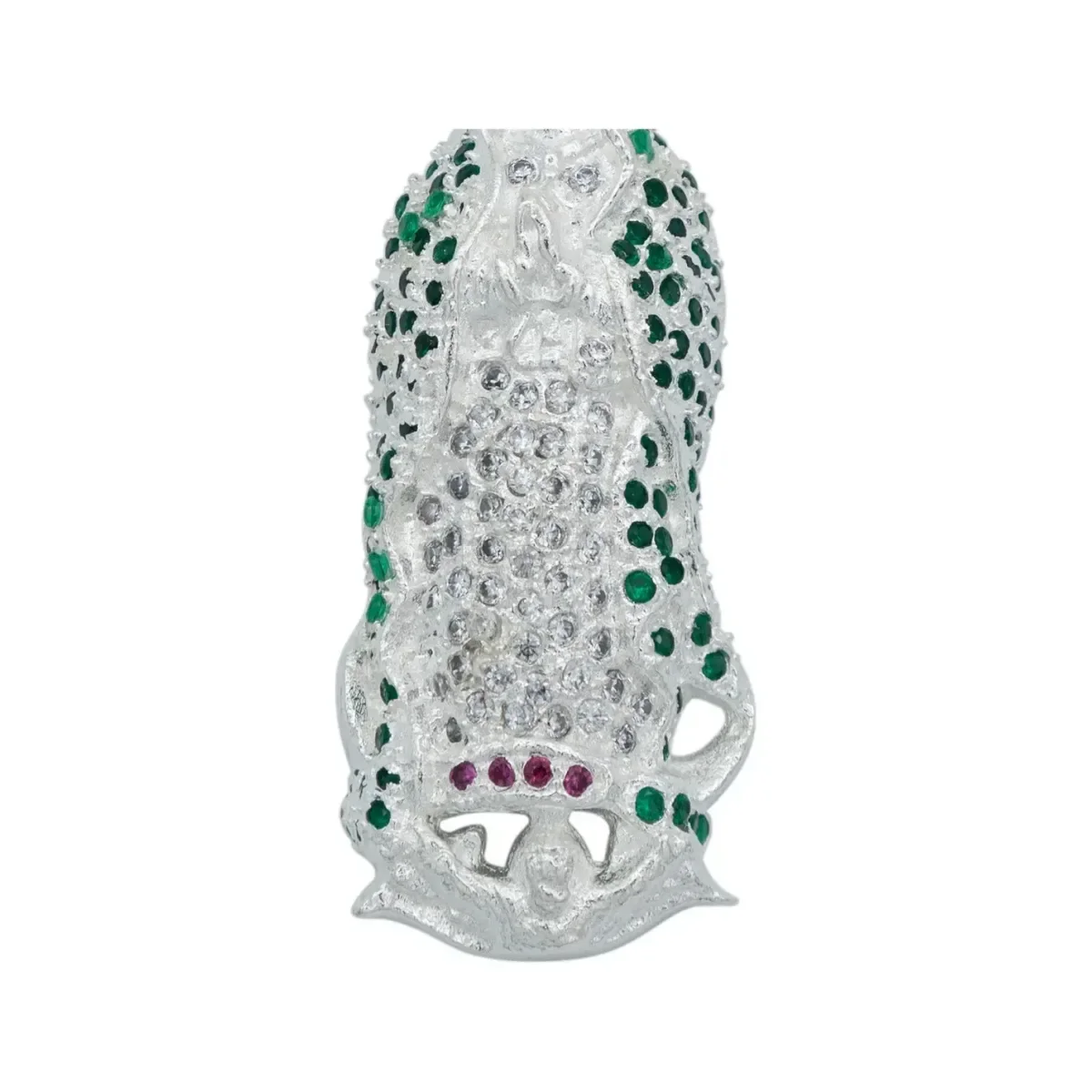 Dije Medalla Virgen de Guadalupe Plata 925 con Zirconia Verde Liso - Imagen 2