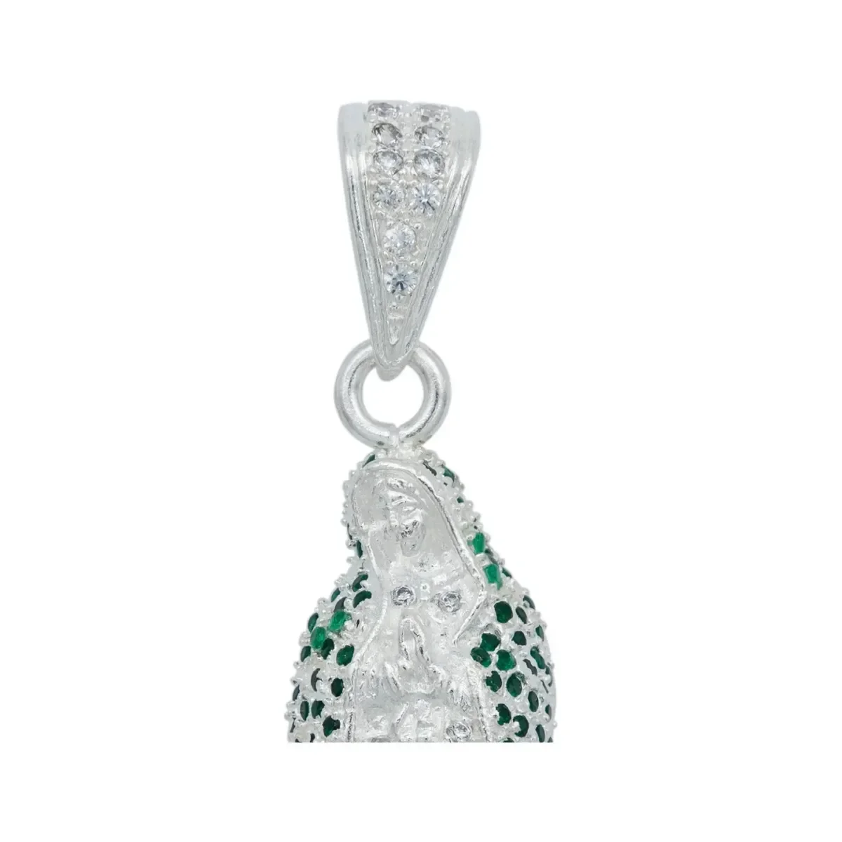 Dije Medalla Virgen de Guadalupe Plata 925 con Zirconia Verde Liso - Imagen 3