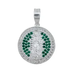Dije Medalla Virgen de Guadalupe Plata 925 con Zirconia Verde - Imagen 1