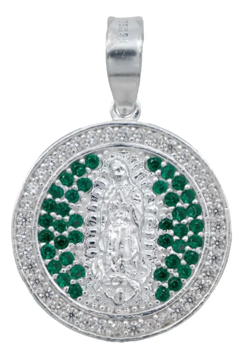 Dije Medalla Virgen de Guadalupe Plata 925 con Zirconia Verde - Joyaris joyería artesanal mexicana