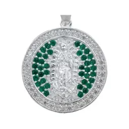 Dije Medalla Virgen de Guadalupe Plata 925 con Zirconia Verde - Imagen 2