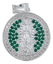 Dije Medalla Virgen de Guadalupe Plata 925 con Zirconia Verde - Imagen 3