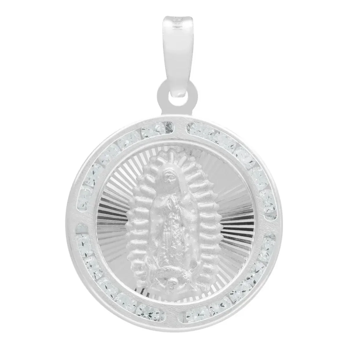 Dije Medalla Virgen Guadalupe Plata .925 con Zirconia brillante, diseño artesanal hecho en México. Joyería para mujer, colgan
