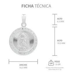 Dije Medalla Virgen de Guadalupe Plata 925 con Zirconia - Imagen 7