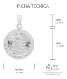 Dije Medalla Virgen de Guadalupe Plata 925 con Zirconia - Imagen 7