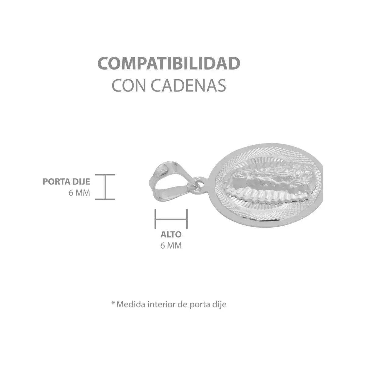 Dije Medalla Virgen de Guadalupe Plata 925 Diamantada Artesanal - Imagen 6