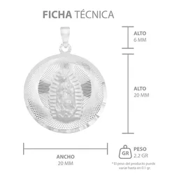Dije Medalla Virgen de Guadalupe Plata 925 Diamantada Artesanal - Imagen 7