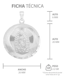 Dije Medalla Virgen de Guadalupe Plata 925 Diamantada Artesanal - Imagen 7