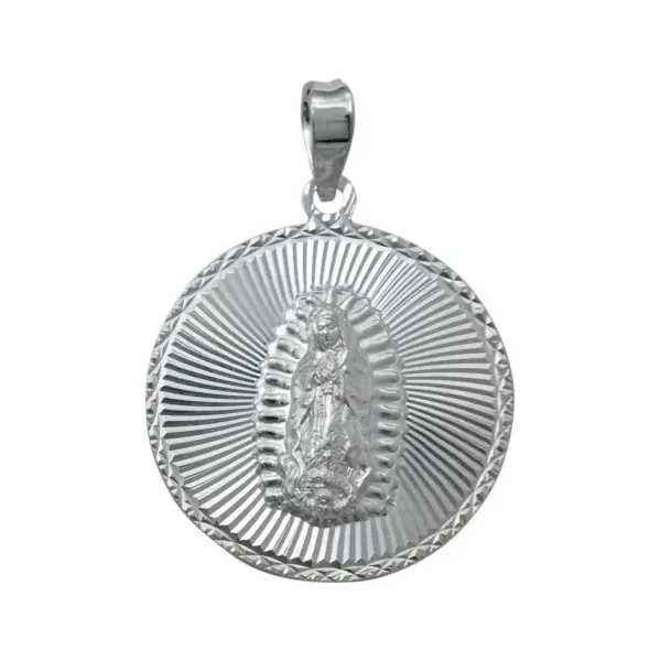 Dije Medalla Virgen de Guadalupe Plata 925 Diamantada Diseño Oval Grande - Imagen 1